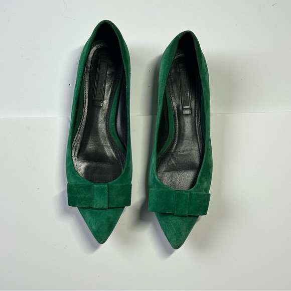 Boss Shoes - BOSS Hugo Boss Green Suede Pointed Toe Flats Womens Shoes 37.5 Bow